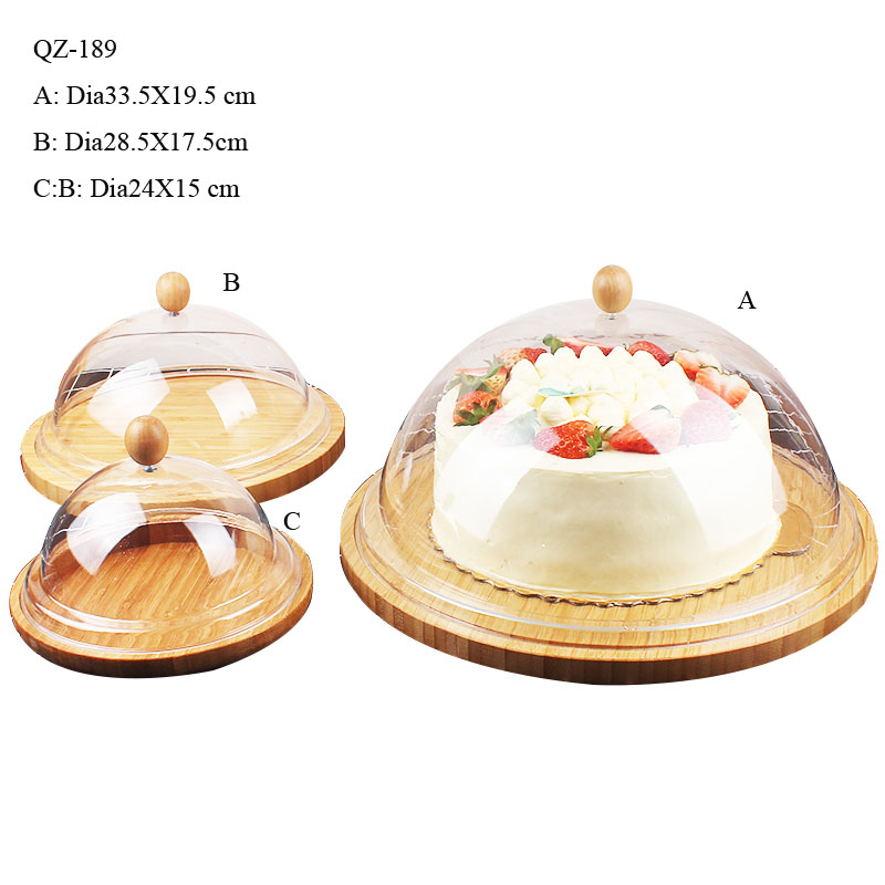 Bamboo cheese board with food cover